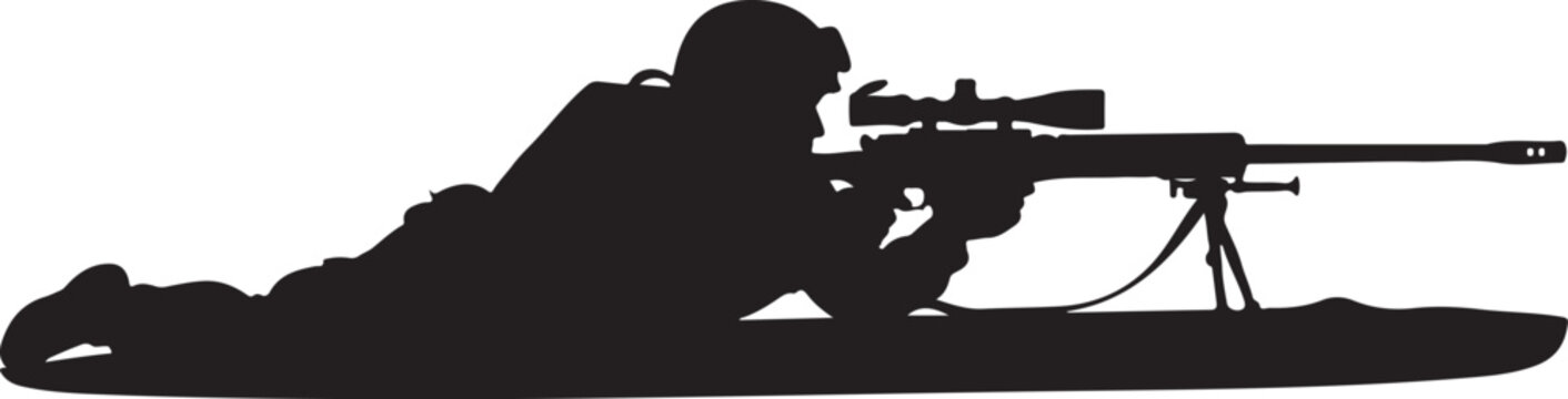 Soldier lying down with sniper rifle on bipod prone position