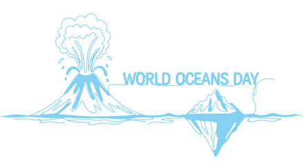 World Oceans Day: Volcano and Iceberg Illustration - Climate Change Concept © Zeyi