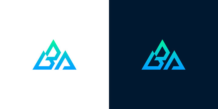 Dynamic abstract letter B A logo design, featuring a modern geometric gradient mountain symbol, ideal for innovative branding and corporate identity