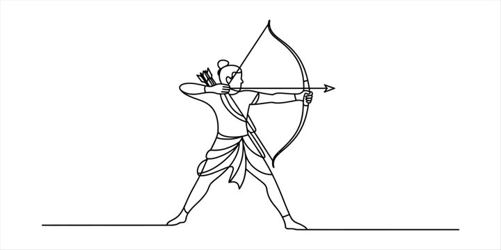 Lord rama holding a bow and arrow in a simple line art drawing