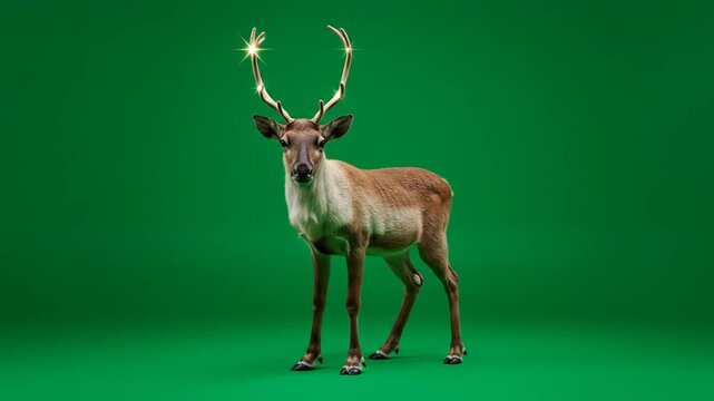 Green screen deer on vibrant studio background video.