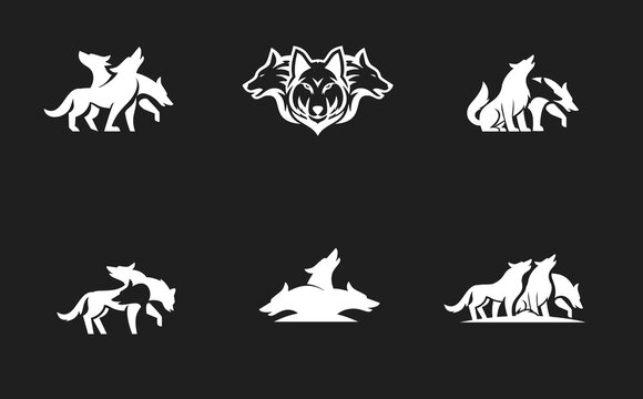 Collection of Stylized Wolf Logos and Illustrations Featuring Howling Wolves and Wolf Packs