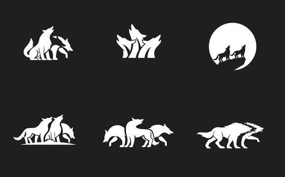 Wolf Pack Howling and Standing Silhouette Logo Collection