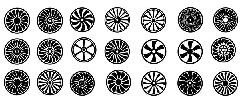 Propeller fan turbine vector, Abstract radial wheel gear silhouette vector set geometric circular turbine icons collection, wheel, gear, circular, fan, rotors, propeller, turbine
