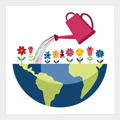 Fototapeta premium Watering Can Nourishing Flowers on Planet Earth
