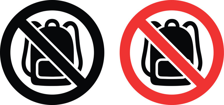 No backpacks allowed sign icon in black EPS style for restriction and safety use isolated warning icon for public facilities, event venues, transportation systems and workplace compliance rules.