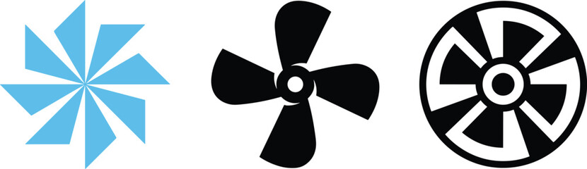 Obraz premium Industrial Fan Propeller and Turbine Icon Set for Cooling Systems Ventilation and Renewable Energy Technology Designs