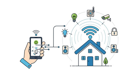 Smart Home Technology Concept: Connected Devices Controlled by Smartphone © mad