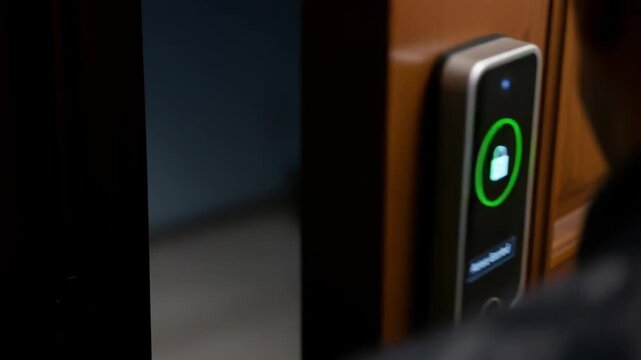 Smart lock access granted ai in eldercare secure digital door touchscreen keypad access control on wooden bedside door electronic home security
