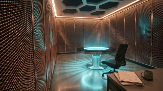 Minimalist faraday cage room with quantum terminal