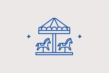 Naklejka premium Carousel with horses line icon for amusement parks and fairground attractions. Whimsical vector illustration for carnival events and vintage entertainment blogs.