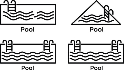 Fototapeta premium Swimming Pool Icon Set with Water Waves and Ladder Symbols for Hotel Resort and Summer Vacation Travel Designs