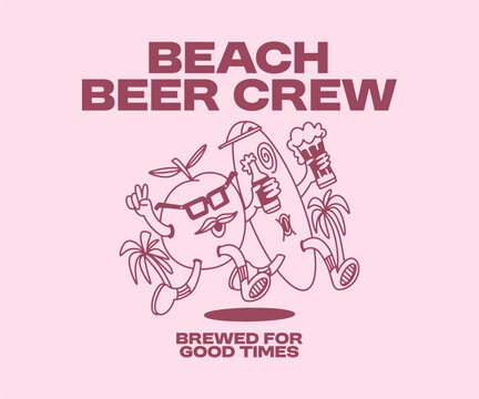 Summer Beer T-shirt Design for Print. Apparel Design for Brand, Vintage Classic Beer Graphic Cartoon Vector Illustration. Vacation, Holiday 
