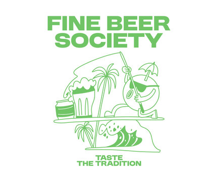 Summer Beer T-shirt Design for Print. Apparel Design for Brand, Vintage Classic Beer Graphic Cartoon Vector Illustration. Vacation, Holiday 