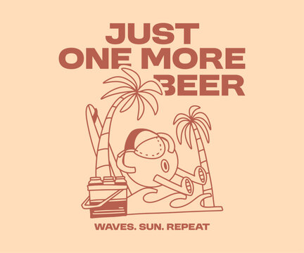 Summer Beer T-shirt Design for Print. Apparel Design for Brand, Vintage Classic Beer Graphic Cartoon Vector Illustration. Vacation, Holiday 