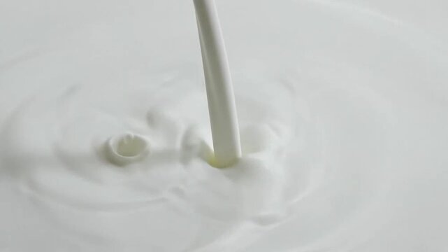 A stream of fresh white liquid creates a smooth ripple in a container
