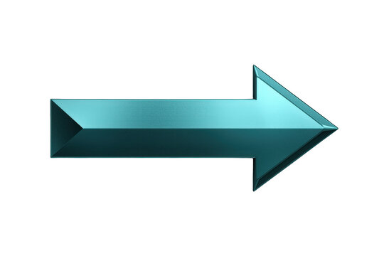 Metallic teal 3d beveled arrow icon pointing right, symbolizing direction, navigation, progress, movement, and choice