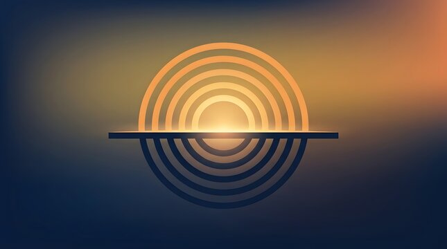 Abstract geometric sunset with concentric circles and gradient background