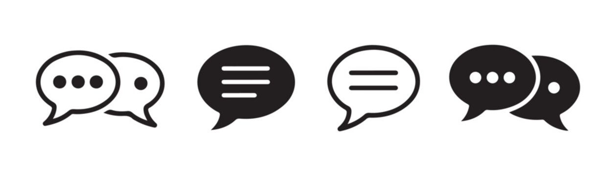 Set of chat bubble icons in various styles for digital messenger communication and user interface.
