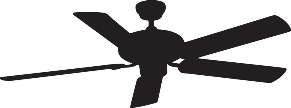 Black ceiling fan silhouette white background four blades