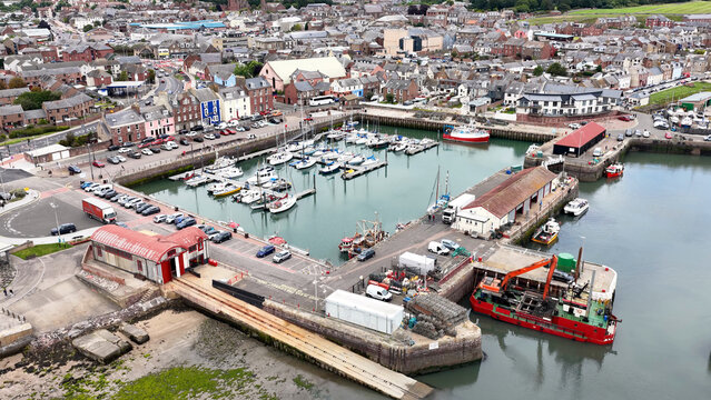 Aerial View of Arbroath Harbor and Marina in Scotland