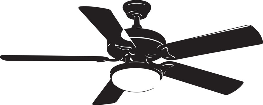 Black ceiling fan with light fixture and four blades