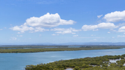 Fototapeta premium Aerial View of Mangrove Estuary and River Channels on Stradbroke Island