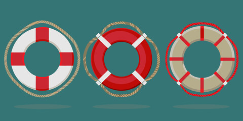 life buoy icons red and white nautical safety rings © Satyajit