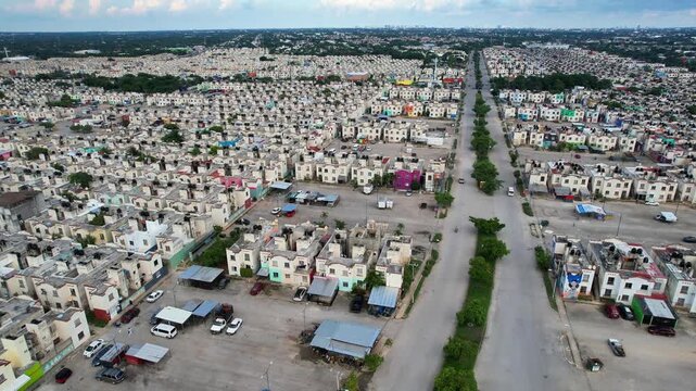 Aerial View of High-Density Residential Neighborhood in Cancun Mexico