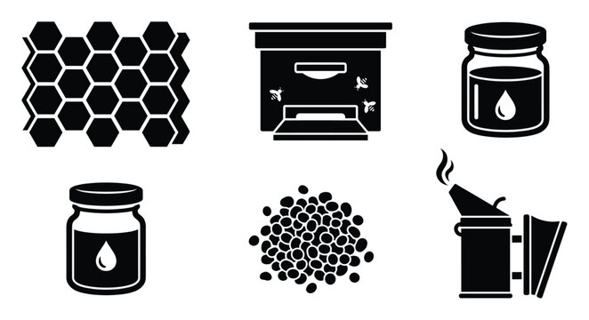Collection of essential beekeeping and honey production tools and natural products vector icons