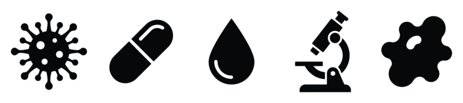 Medical science symbols virus pill drop microscope amoeba for healthcare education