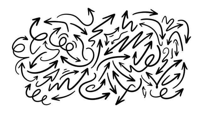 Collection of diverse, hand-drawn arrow illustrations for conceptual design