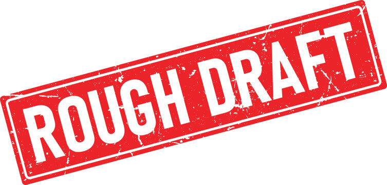 Red rubber stamp texture marking rough draft text in white on isolated white