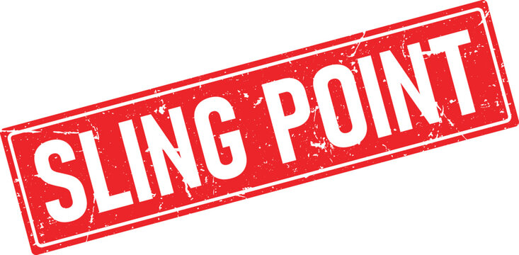 Red rubber stamp with grunge texture displaying sling point in white text