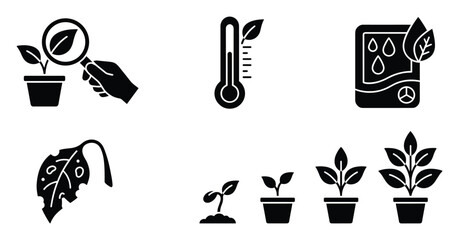 Obraz premium Set of essential plant care growth and health monitoring icons perfect for gardening applications