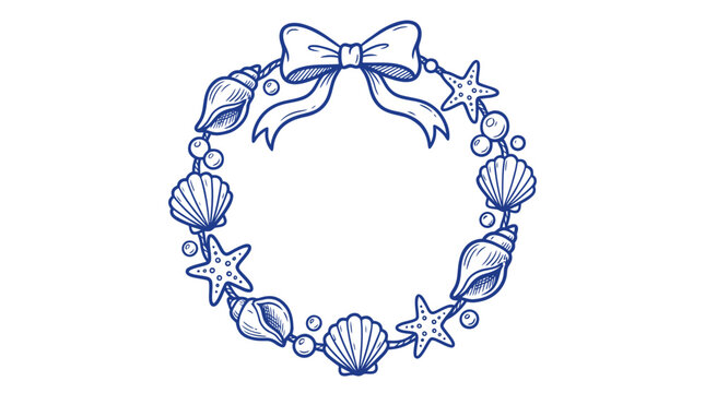 Charming summer ocean wreath illustration showcasing seashells and starfish for decor