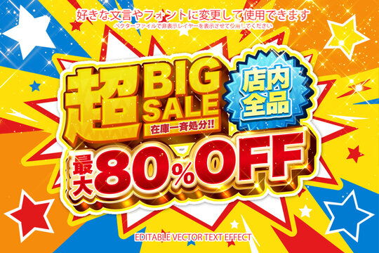【文字編集可能】 装飾テキストエフェクト。編集可能なグラフィックスタイルテンプレート。超BIG SALE