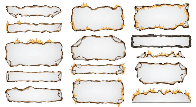Collection of distressed paper frames with burnt edges aged and textured design elements on a white background textured distressed document