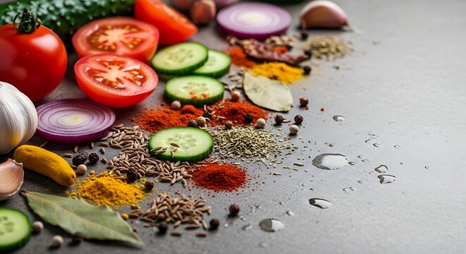Fresh Vegetable Ingredients ON Countertop.