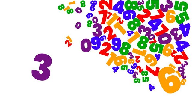 Animated colorful numeric digits floating across a white background