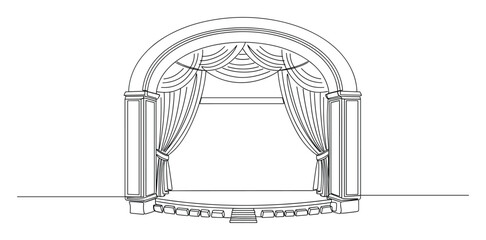 Fototapeta premium Elegant classical theater stage proscenium arch with drawn curtains ready for performance event graphic