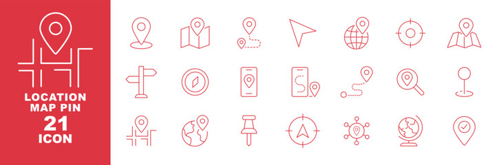 Map and location icon set. Navigation, GPS, direction, travel, route, destination, road, navigator icons. Thin line editable stroke vector illustrations. Map pin thin line icon set. destination point © Top
