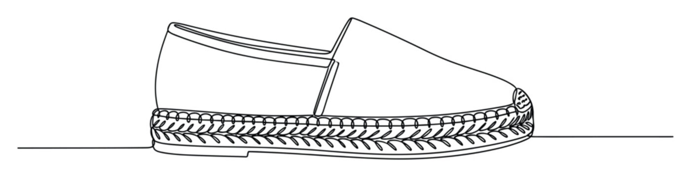Single line drawing of a stylish espadrille shoe, perfect for summer fashion and footwear branding.