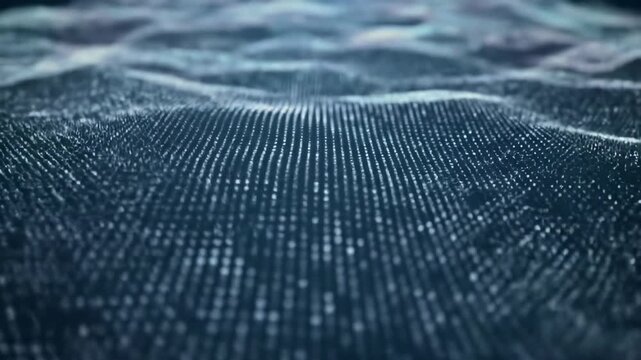 Abstract wave field of illuminated dots undulates in a cool, dark space