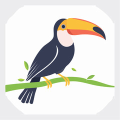 Obraz premium Flat illustration of a toucan perched on a branch