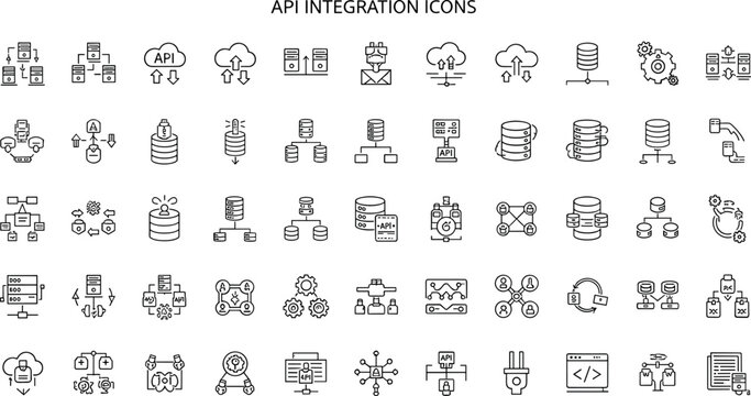 API Integration Icon Set With Cloud Database Connectivity Vector Illustration For Digital Software Development Design