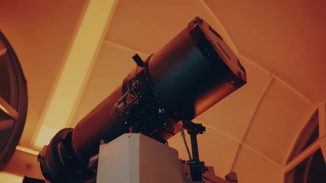 Powerful astronomical telescope rotating inside an observatory, providing a detailed view of the universe, ideal for scientific research, education, and stargazing