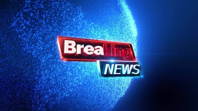 4K Breaking News animation with glowing text and dynamic particles, ideal for TV broadcast, alerts, live reports and news intros.