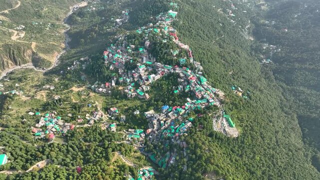 Himalayan landscape with Bir Billing aerial drone photography,Drone aerial of Bir Billing paragliding site in India

