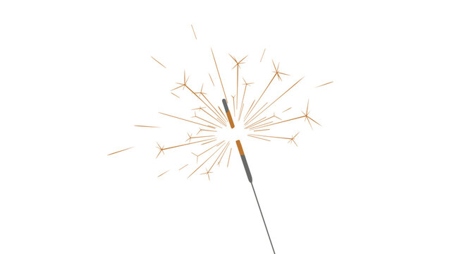 Bright handheld sparkler creates beautiful golden light and glowing sparks against a simple white background during a festive celebration.